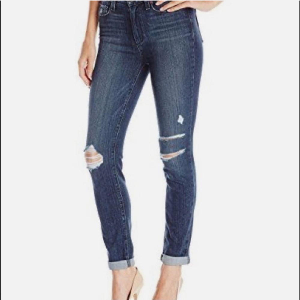 PAIGE Hoxton Crop Rollup Jeans in Valera Destructed Distressed Wash Size 23